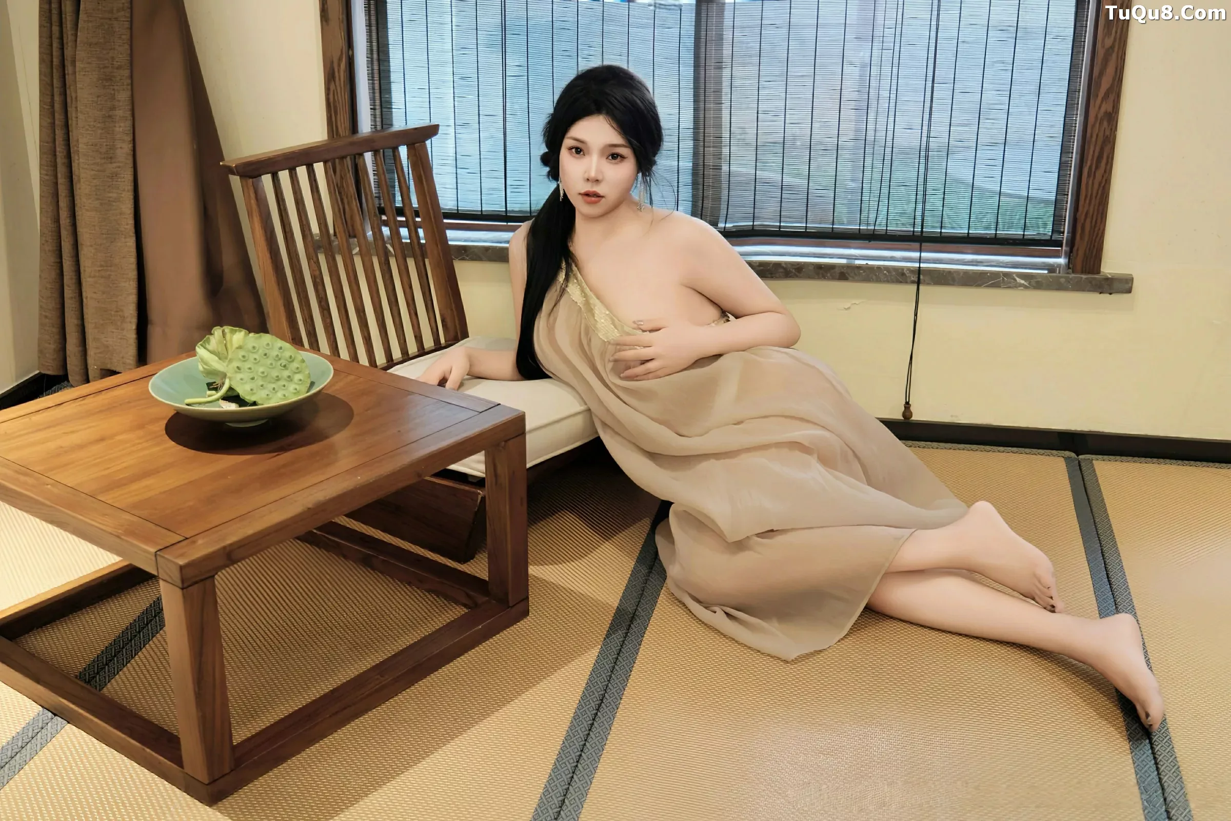 Wheat Field Private Sexy Sheer Gauze One-Piece Long Dress Partially Undressed Showing Full Breasts and Plump Hips Sizzling Gorgeous Photo Set 50P