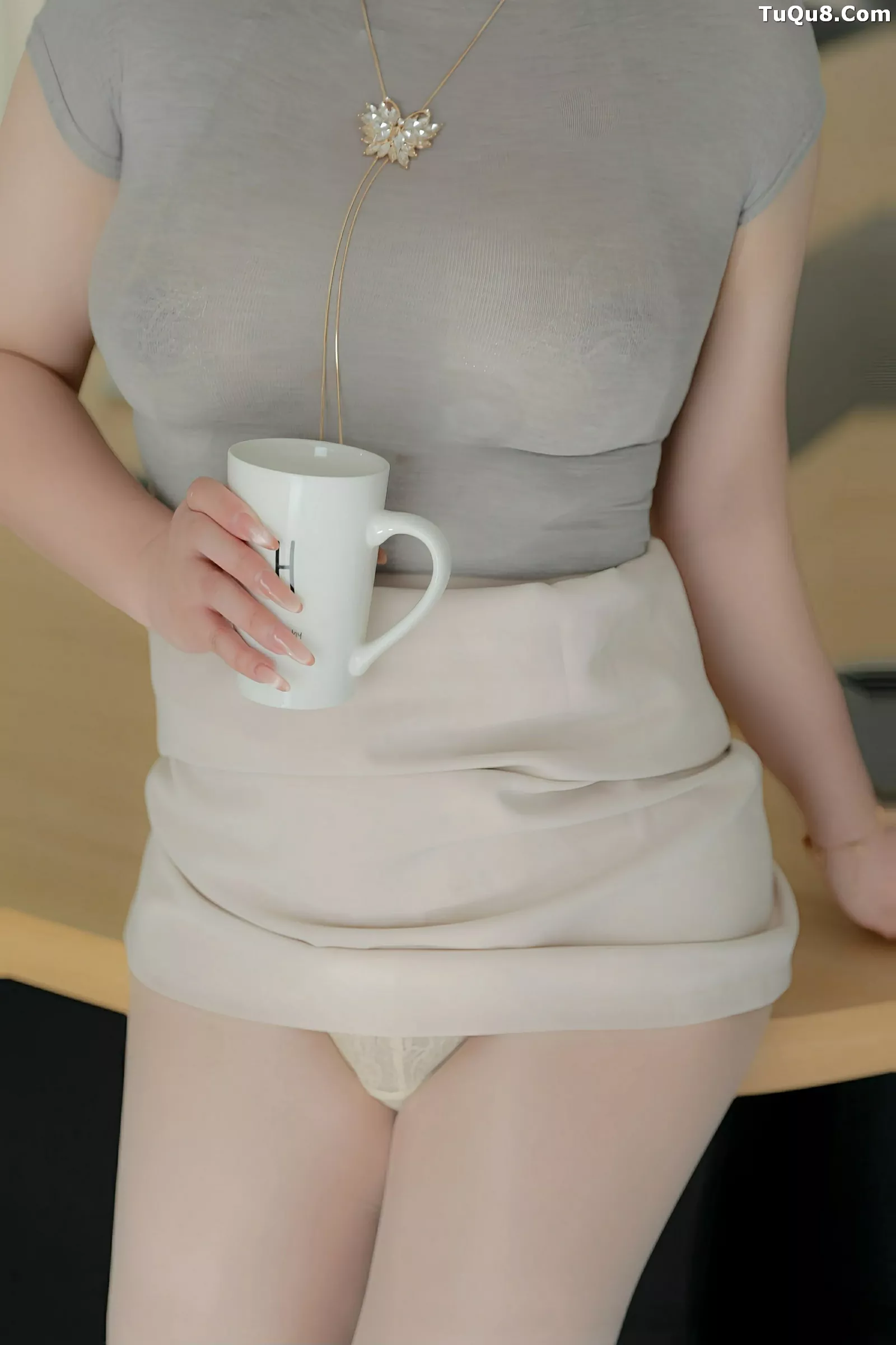 Wang Wanyou Queen sexy gray OL outfit with ultra-thin sheer stockings showing voluptuous figure exquisite photos 80P 3