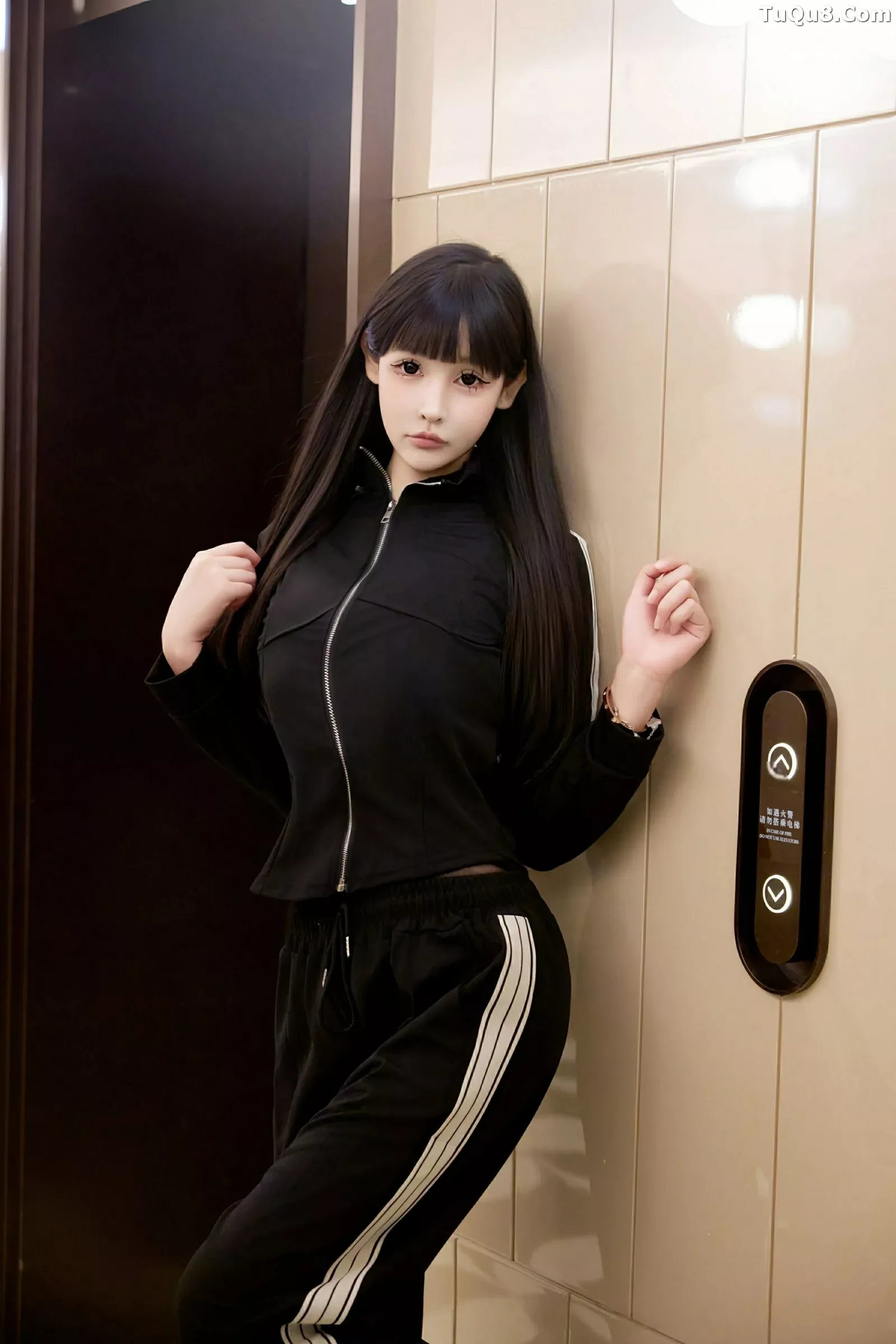 Zhien baby sexy black lingerie paired with ultra-thin black stockings showcasing voluptuous figure stunning photoshoot 75P