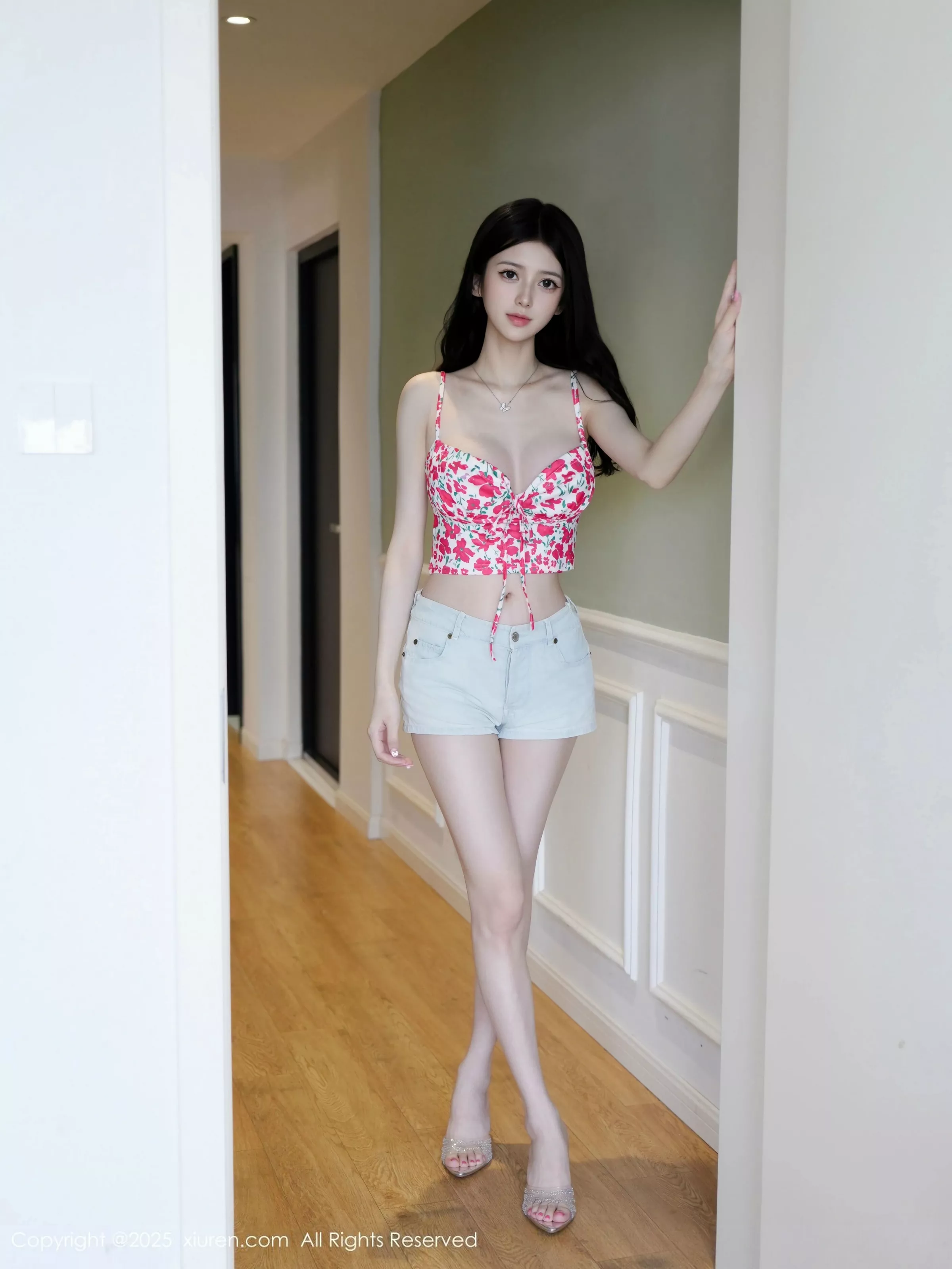 Bai Xiaodie sexy floral lingerie paired with denim shorts partial reveal perfect curves stunning photoshoot 70P 5