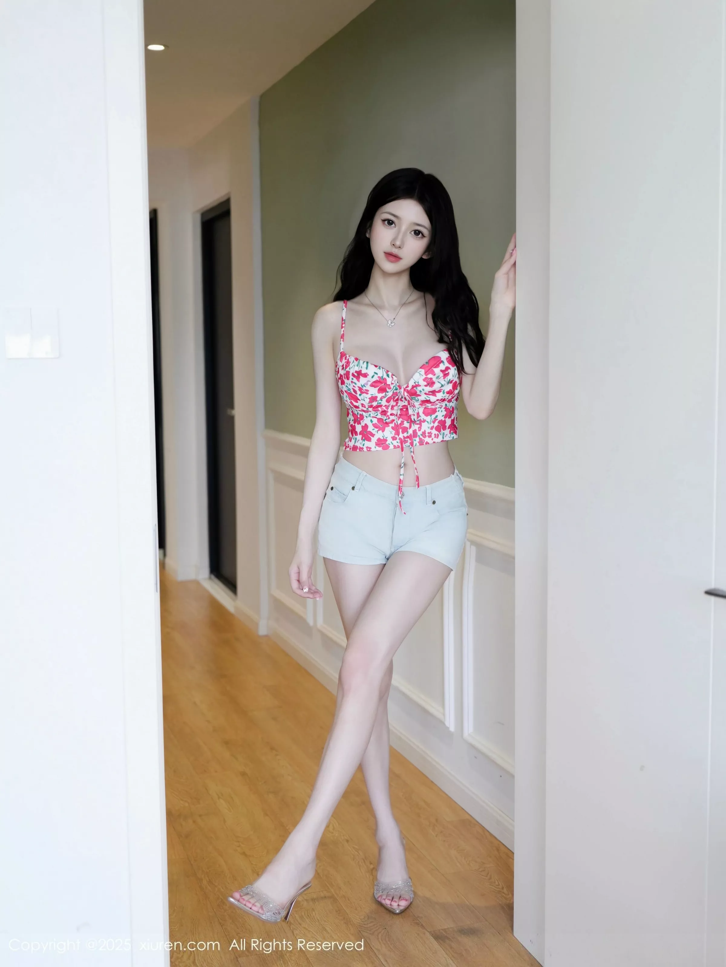 Bai Xiaodie sexy floral lingerie paired with denim shorts partial reveal perfect curves stunning photoshoot 70P 7