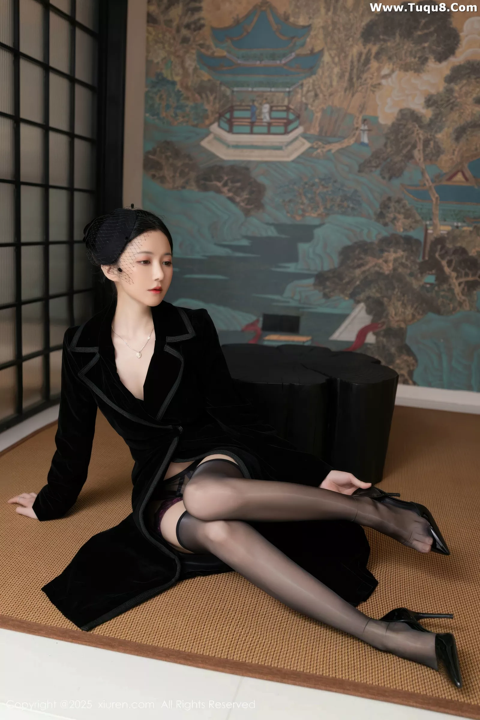 鱼子酱Fish性感黑色情趣内衣配黑丝吊袜秀曼妙身姿绝美写真72P 7